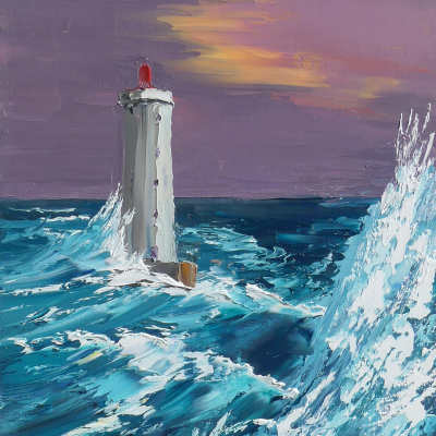 oil on canvas paintin knife showing a brittany lighthouse